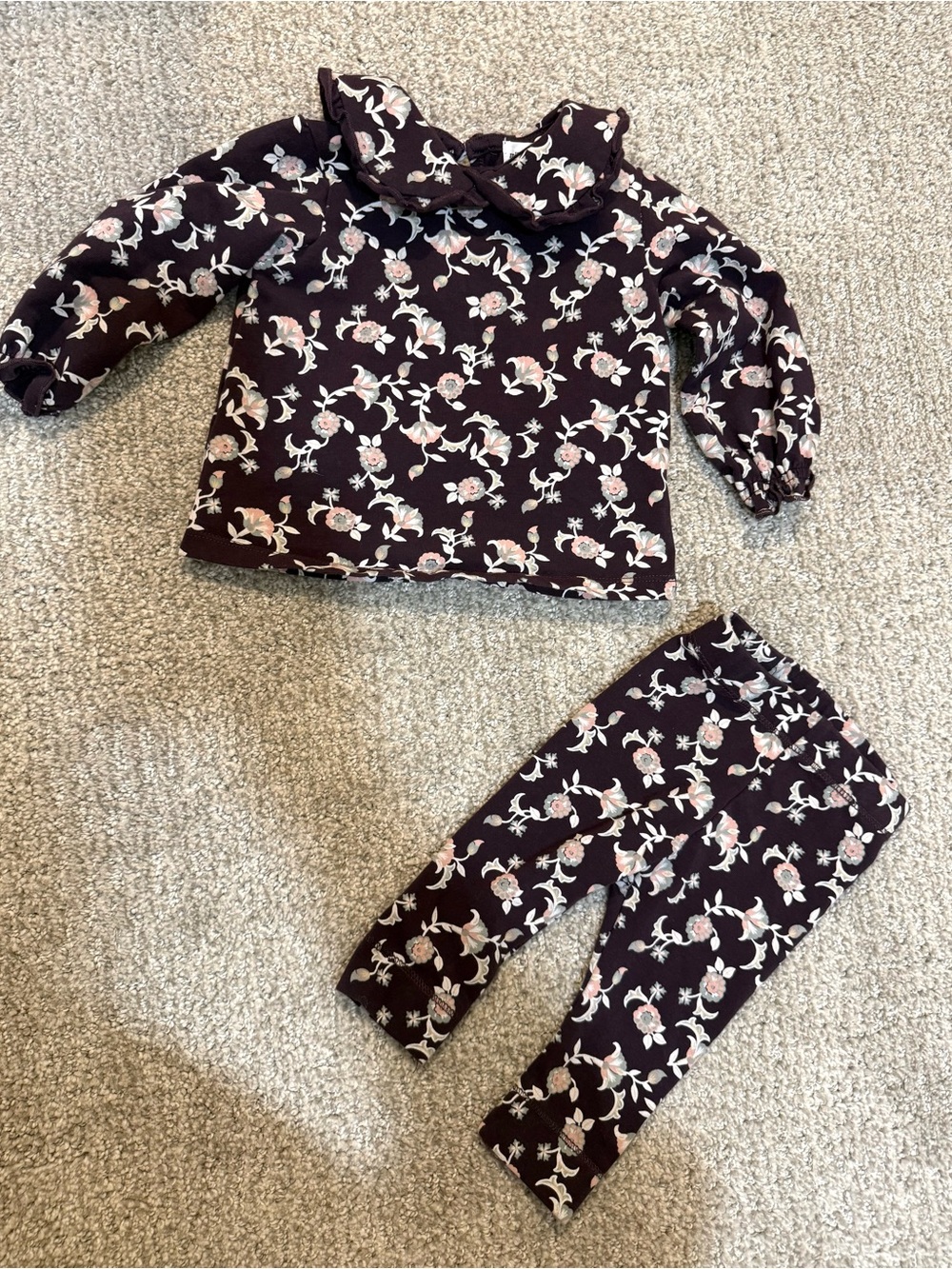 miles the label girls 3 month plum floral long sleeve pant set
